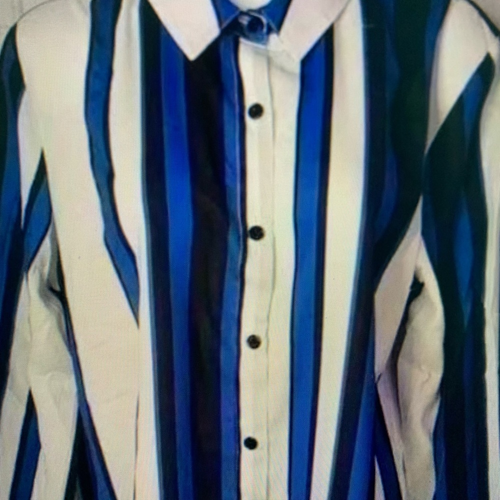 Casual Blue and Black Striped Button Down Shirt